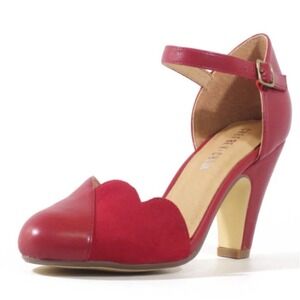 Chelsea Crew Size 37 EUR 6.5 US Red Scalloped Heart Ballroom Heels Lover Pumps
